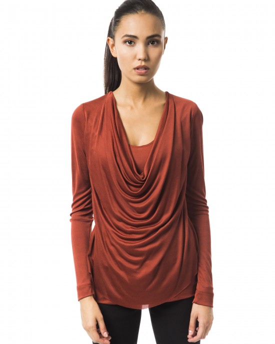 Open V-neck T-shirt. Long Sleeve