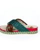 Sandal Slipper In Real Fur. Rubber Sole And Border With Contrasting Pattern.