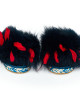 Sandal Slipper With Real Fur And Feathers Band. Rubber Sole With Contrasting Pattern And Border.