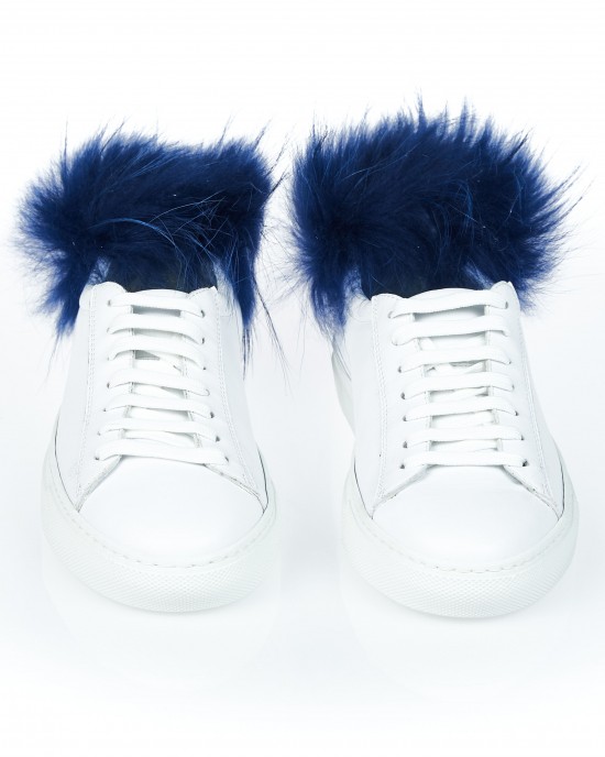 Sneakers With Contrasting Real Fur Ponpon On The Heel.