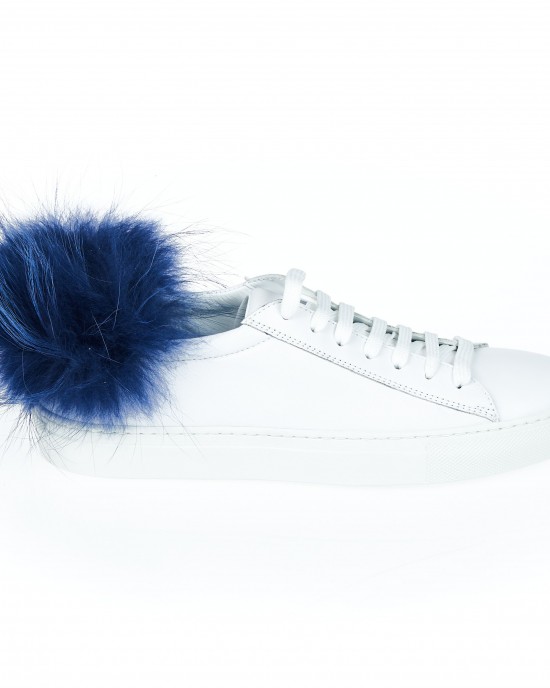 Sneakers With Contrasting Real Fur Ponpon On The Heel.