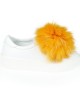 Sneaker With Real Fur Pom Poms On The Front In Contrasting Color. Thick Sole In The Same Color With A Striped Pattern.