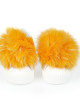 Sneaker With Real Fur Pom Poms On The Front In Contrasting Color. Thick Sole In The Same Color With A Striped Pattern.