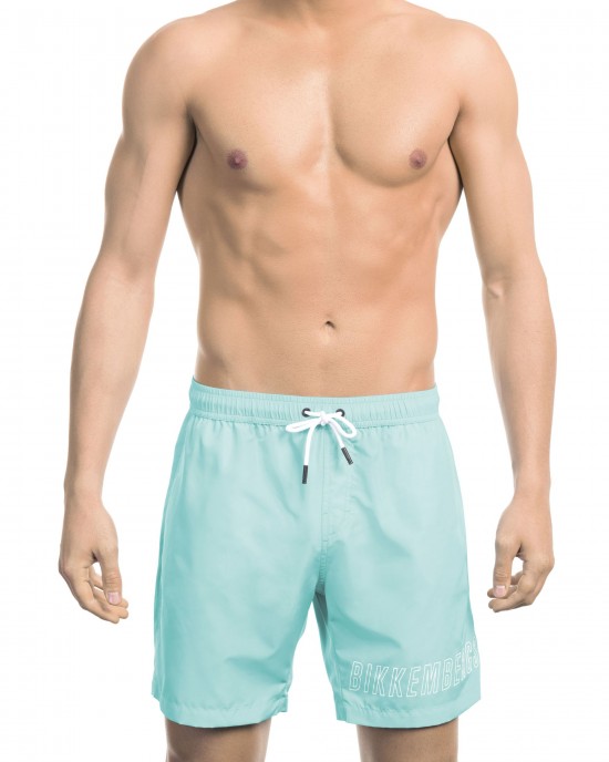 Swim Shorts With Front Print On The Bottom. Side Pockets. Elastic Waistband With Drawstring.