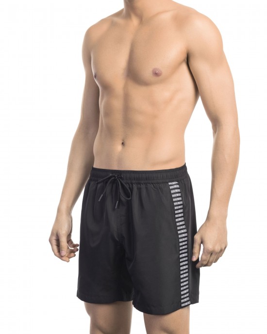 Swim Shorts With Tape. Pocket On The Back. Elastic Waistband With Drawstring.