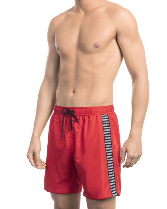 Swim Shorts With Tape. Pocket On The Back. Elastic Waistband With Drawstring.