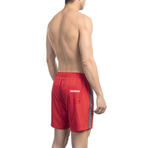 Swim Shorts With Tape. Pocket On The Back. Elastic Waistband With Drawstring.