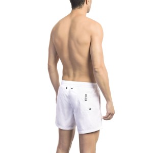 Swim Shorts With Tape. Two Side Pockets And One On The Back. Elastic Waistband With Drawstring.