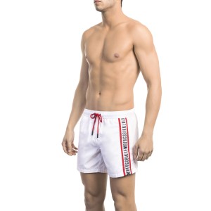 Swim Shorts With Tape. Two Side Pockets And One On The Back. Elastic Waistband With Drawstring.