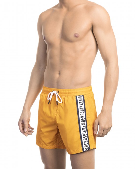 Swim Shorts With Tape. Two Side Pockets And One On The Back. Elastic Waistband With Drawstring.