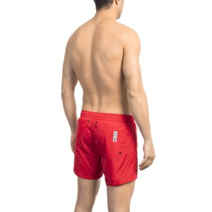 Swim Shorts With Tape. Two Side Pockets And One On The Back. Elastic Waistband With Drawstring.