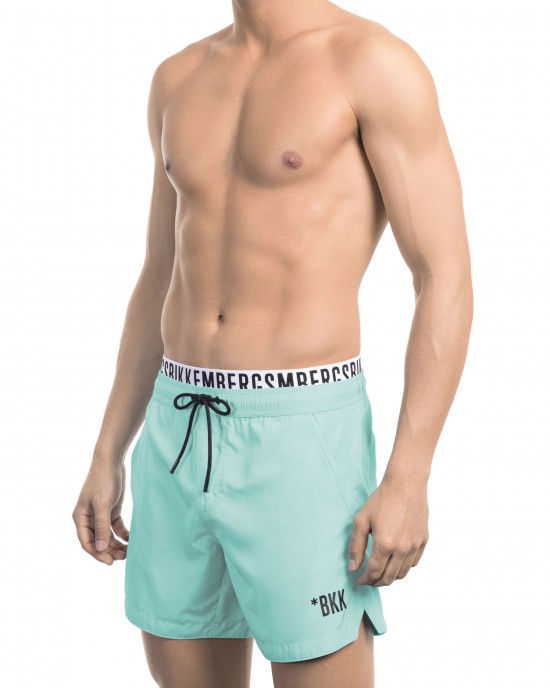 Swim Shorts With Branded Band. Elastic Waistband With Drawstring.