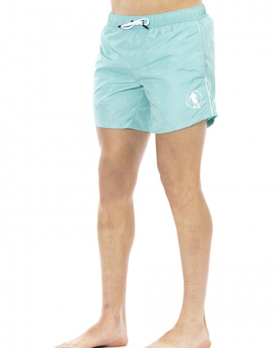 Swim Shorts With Front Print. Two Side Pockets. Elastic Waistband With Drawstring.