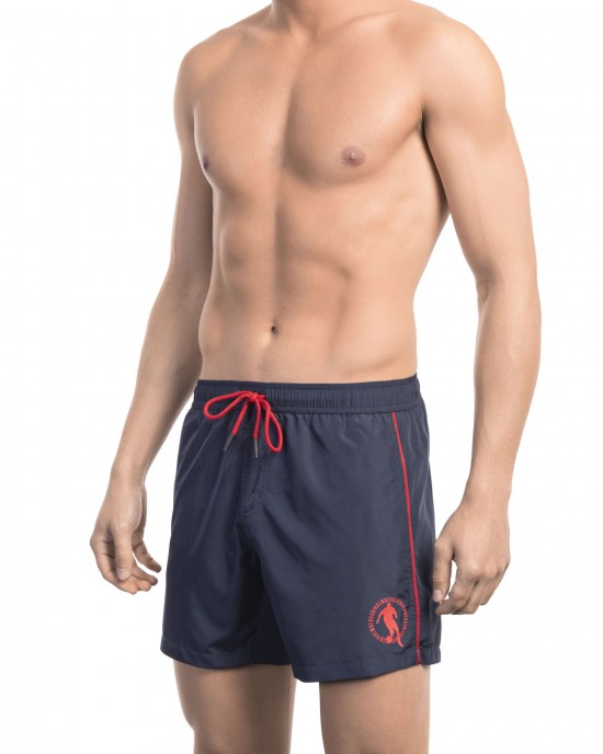 Swim Shorts With Front Print. Two Side Pockets. Elastic Waistband With Drawstring.