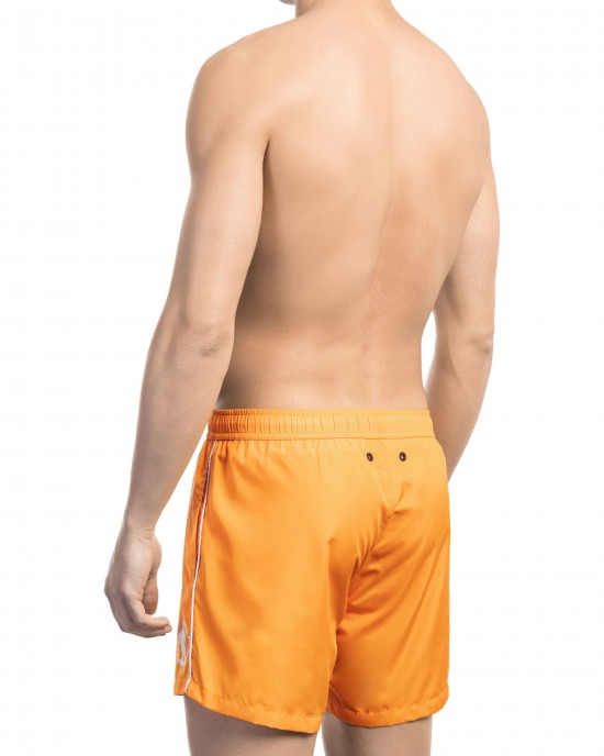 Swim Shorts With Front Print. Two Side Pockets. Elastic Waistband With Drawstring.