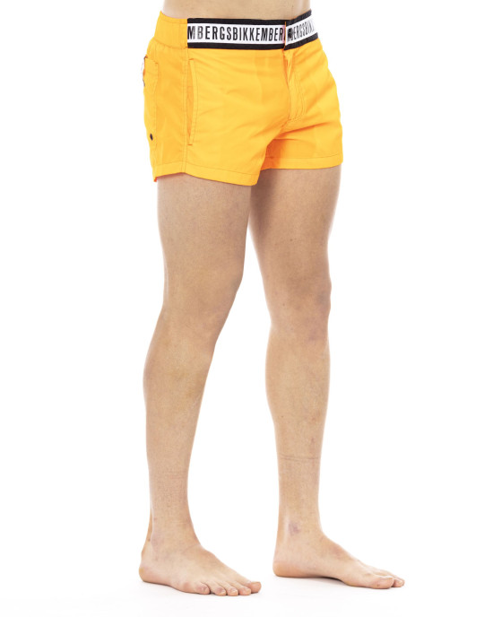 Micro Swim Shorts With Black And White Branded Band. Two Side Pockets And One Back. Zip And Button Closure.