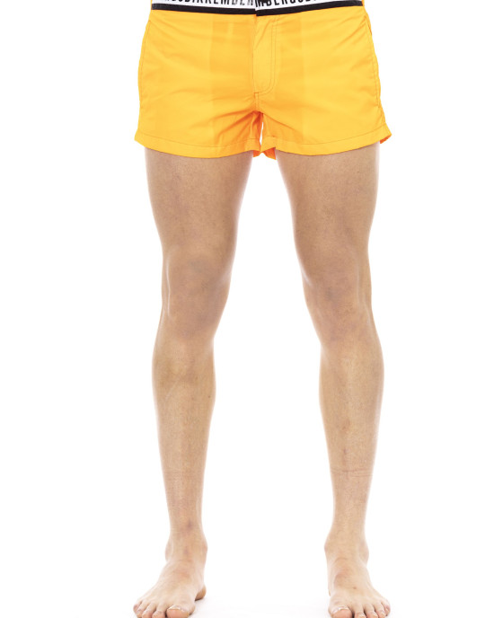 Micro Swim Shorts With Black And White Branded Band. Two Side Pockets And One Back. Zip And Button Closure.