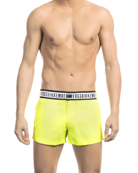 Micro Swim Shorts With Black And White Branded Band. Two Side Pockets And One Back. Zip And Button Closure.