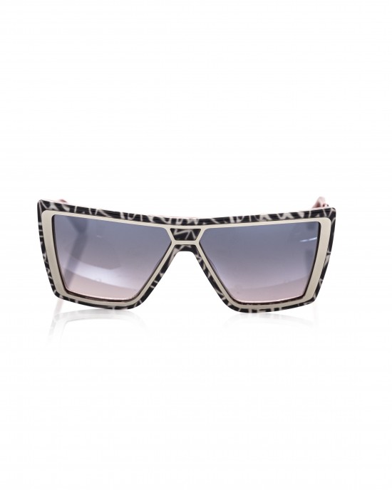 Square Sunglasses. Zebra Pattern And Blue Shaded Mirror Lens.