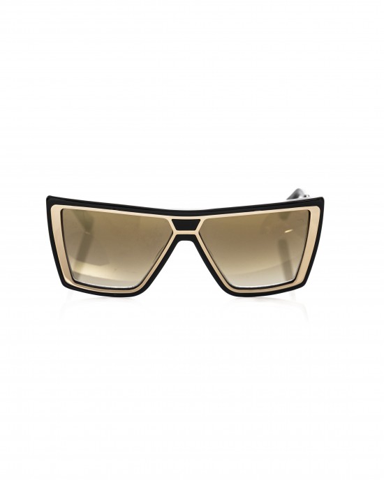 Black And Gold Square Sunglasses. Brown Shaded Mirror Lens.