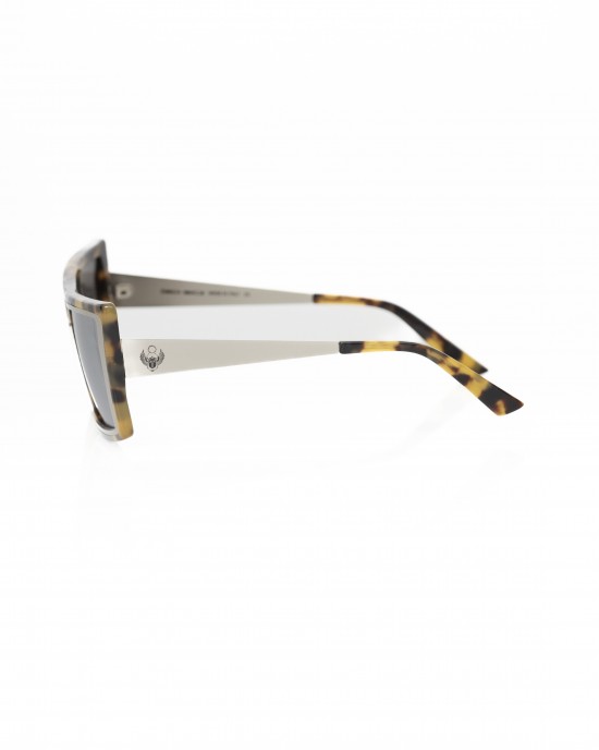 Square Sunglasses With Turtle Pattern. Gray Shaded Mirror Lens.