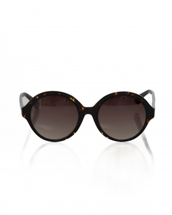 Round Sunglasses. Black Turtle Pattern. Black Shaded Lens.