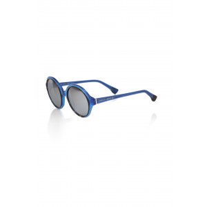 Transparent Blue Round Sunglasses. Gun Barrel Lens.