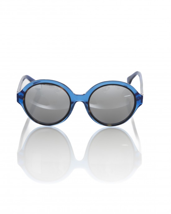 Transparent Blue Round Sunglasses. Gun Barrel Lens.