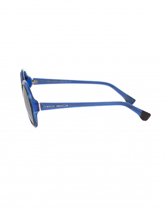 Transparent Blue Round Sunglasses. Gun Barrel Lens.