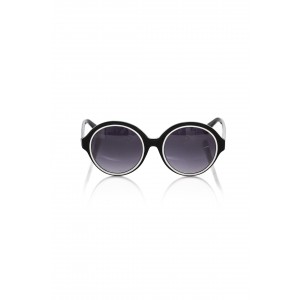 Round Black Sunglasses With White Border. Black Shaded Lens.