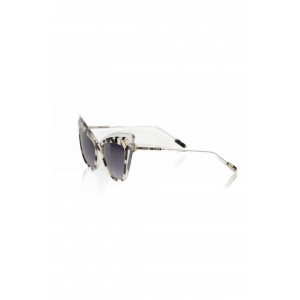 Glossy Black Cat Eye Sunglasses With Mother Of Pearl Details. Black Shaded Lens.