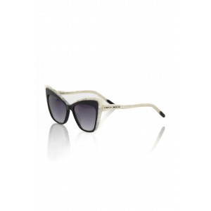 Black Cat Eye Sunglasses With Mother Of Pearl Edges. Black Shaded Lens.