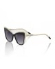 Black Cat Eye Sunglasses With Mother Of Pearl Edges. Black Shaded Lens.