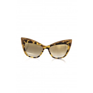 Yellow Turtle Cat Eye Sunglasses With Glitter Profile. Brown Shaded Lens