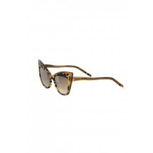 Yellow Turtle Cat Eye Sunglasses With Glitter Profile. Brown Shaded Lens