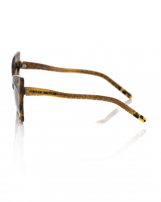 Yellow Turtle Cat Eye Sunglasses With Glitter Profile. Brown Shaded Lens