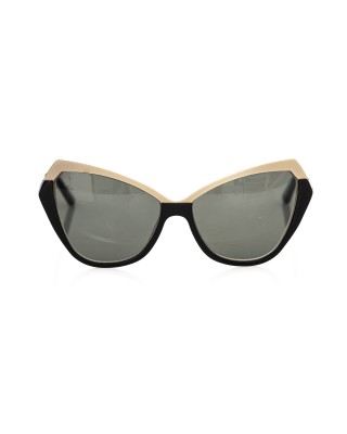 Black And Gold Bicolor Cat Eye Sunglasses. Brown Shaded Lens