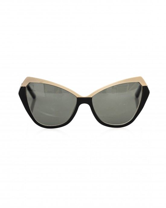 Black And Gold Bicolor Cat Eye Sunglasses. Brown Shaded Lens