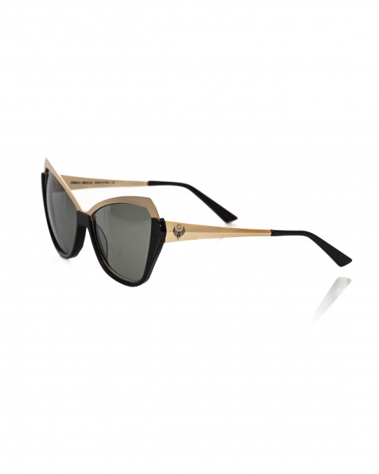 Black And Gold Bicolor Cat Eye Sunglasses. Brown Shaded Lens