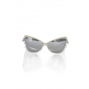 Cat Eye Sunglasses With Metallic Upper Edge And Transparent Lower Edge. Gray Shaded Lens.