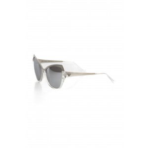 Cat Eye Sunglasses With Metallic Upper Edge And Transparent Lower Edge. Gray Shaded Lens.