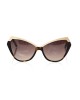 Cat Eye Sunglasses With Metallic Gold Upper Edge And Turtle Lower. Brown Shaded Lens.