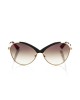 Sunglasses With A Butterfly Shape. Metal Frame With Glossy Black Central Profile. Brown Shaded Lens.