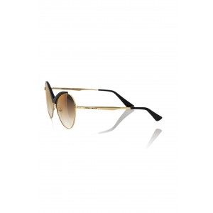 Sunglasses With A Butterfly Shape. Metal Frame With Glossy Black Central Profile. Brown Shaded Lens.