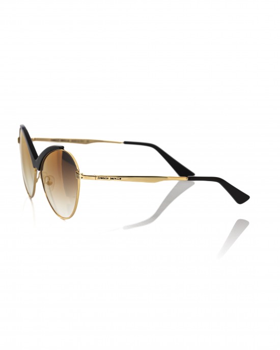 Sunglasses With A Butterfly Shape. Metal Frame With Glossy Black Central Profile. Brown Shaded Lens.