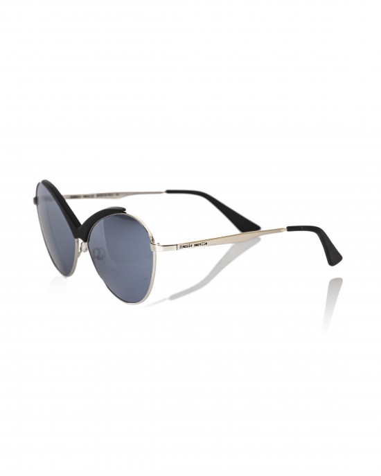 Sunglasses With A Butterfly Shape. Metal Frame With Matt Black Central Profile. Blue Shaded Lens.