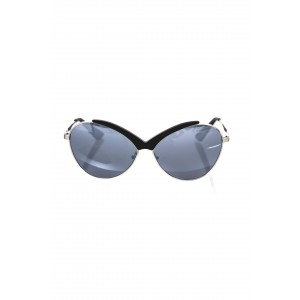 Sunglasses With A Butterfly Shape. Metal Frame With Matt Black Central Profile. Blue Shaded Lens.