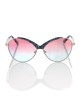 Sunglasses With A Butterfly Shape. Metal Frame With Blue Mother Of Pearl Central Profile. Pink And Light Blue Shaded Lens.