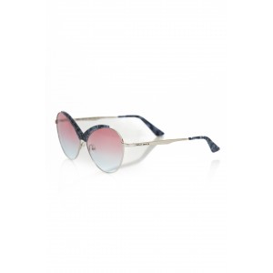Sunglasses With A Butterfly Shape. Metal Frame With Blue Mother Of Pearl Central Profile. Pink And Light Blue Shaded Lens.