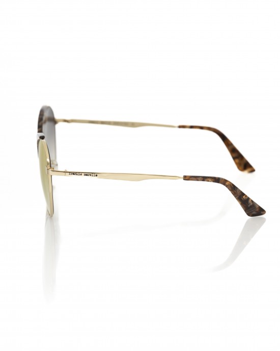 Sunglasses With A Butterfly Shape. Metal Frame With Brown Mother Of Pearl Central Profile. Beige Shaded Lens.